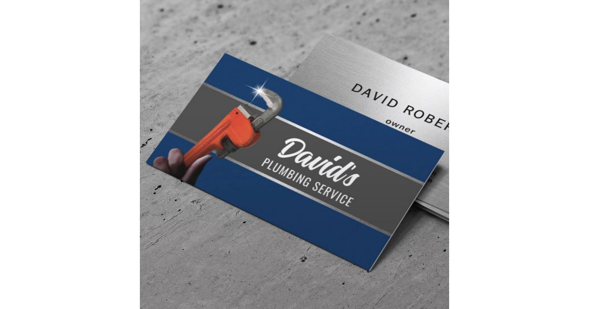 Plumber Pipe Wrench Professional Plumbing Navy Business Card | Zazzle