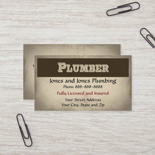 Plumber Plumbing Business Card (Front/Back In Situ)