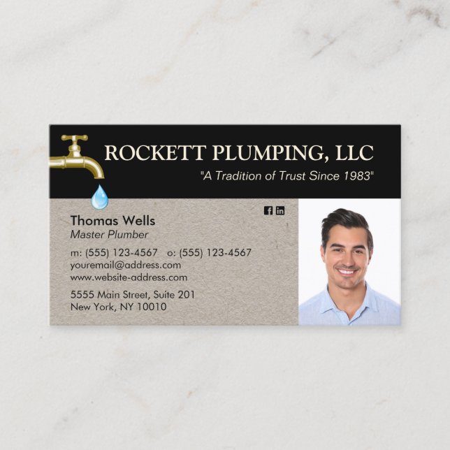 Plumber Plumbing Dripping Faucet Photo  Business C Business Card (Front)