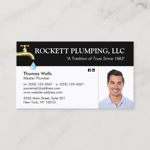 Plumber Plumbing Dripping Faucet Photo  Business C Business Card