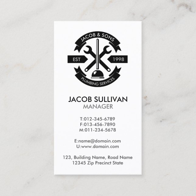 Plumber Plumbing Home Repair Business Card (Front)