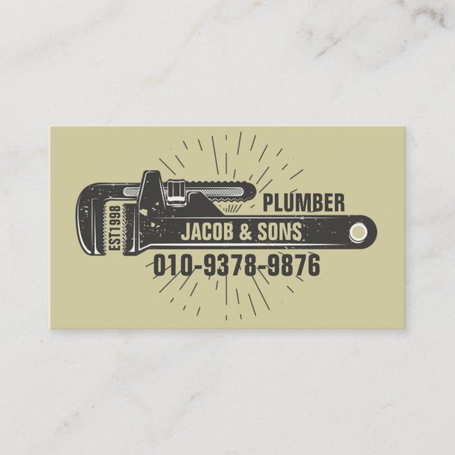 Plumber Plumbing Pipe Wrench  Business Card (Front)