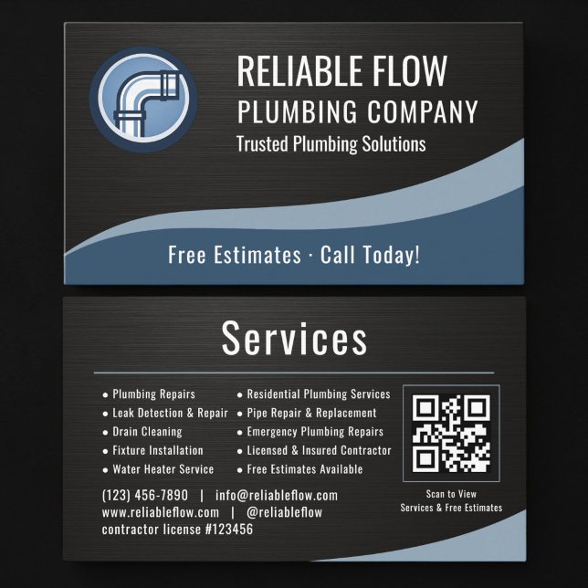 Plumber Plumbing QR Code Metallic Business Card (Creator Uploaded)
