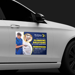 Plumber Plumbing Technician Contractor Blue Gold Car Magnet
