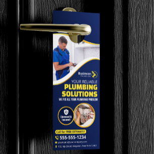 Plumber Plumbing Technician Contractor Blue Gold Door Hanger