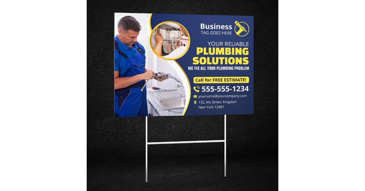Plumber Plumbing Technician Contractor Blue Gold Sign | Zazzle