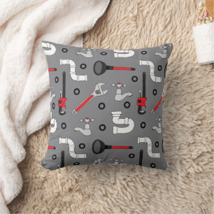 Plumber Plumbing Tool Patterned Gray Throw Pillow