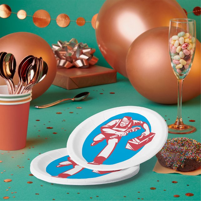 Plumber Running with Wrench and Toolbox Paper Plates (Creator Uploaded)