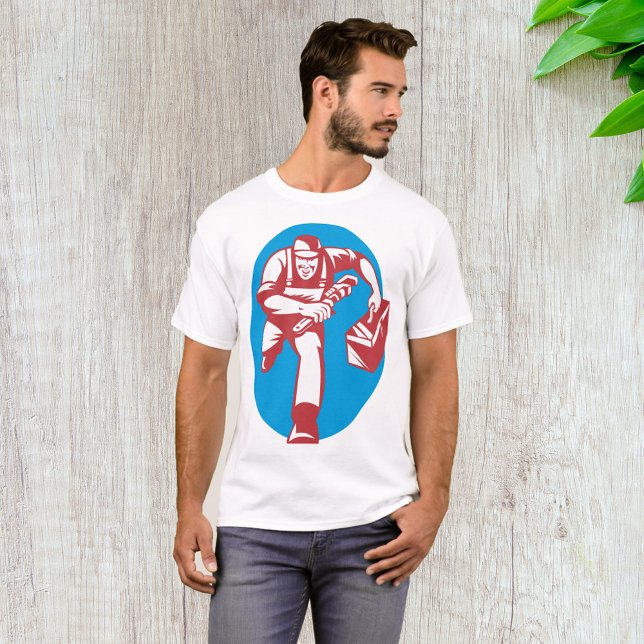 Plumber Running with Wrench and Toolbox T-Shirt (Creator Uploaded)