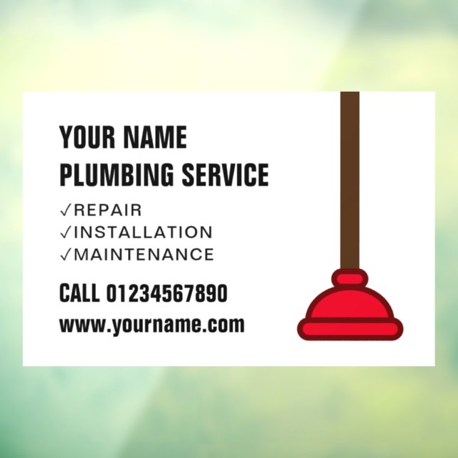 Plumber service red drain plunger business logo window cling (Sheet 3)