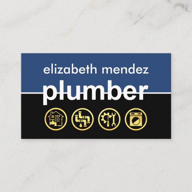 Plumber Signage Gold Plumbing Icons Business Card (Front)