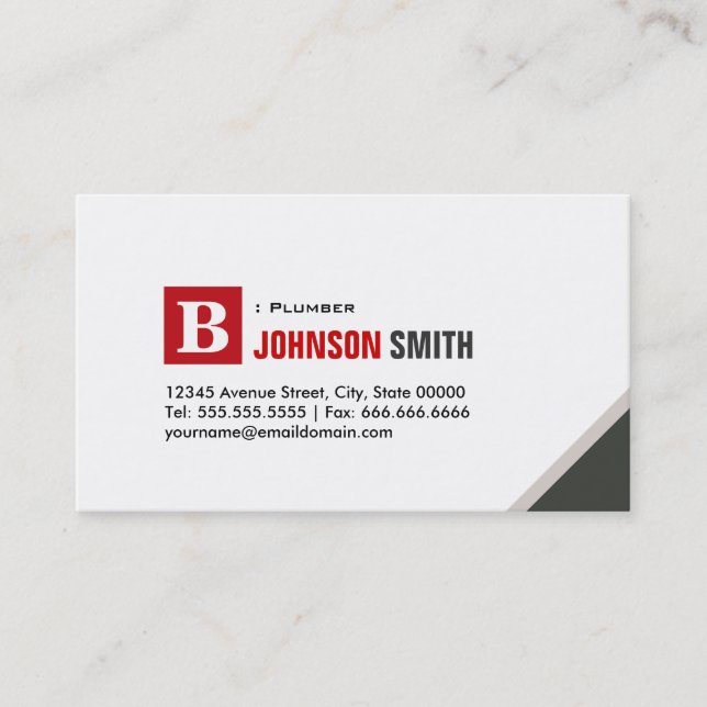 Plumber - Simple Chic Red Business Card (Front)
