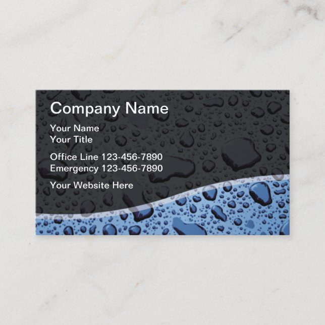 Plumber Unique Water Drops Modern Business Card (Front)