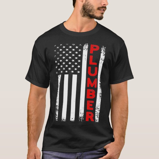 Plumber USA Flag American Plumber 4th Of July T-Shirt (Front)