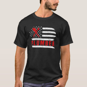 Plumber USA Flag Pipe Wrench Tradesman plumbing Pi T-Shirt