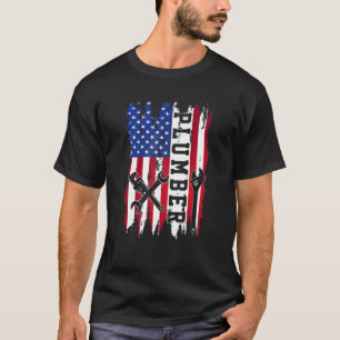 Plumber USA Flag Pipe Wrench Tradesman plumbing Pi T-Shirt