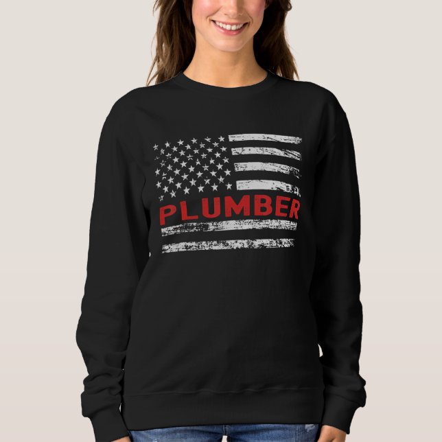 Plumber USA Flag Profession Retro Job Title Sweatshirt (Front)