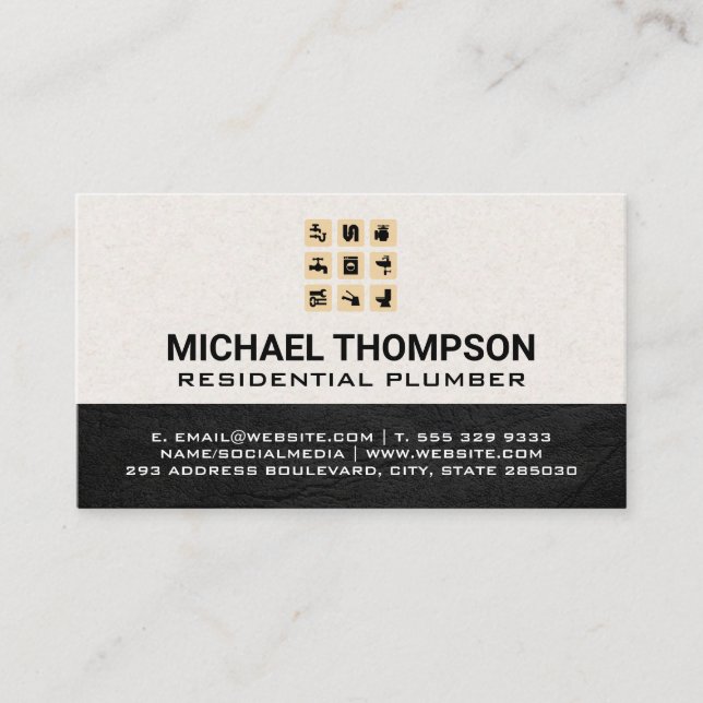 Plumber | Water Pipe System Icons Business Card (Front)
