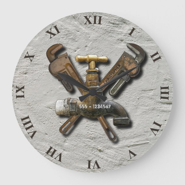 Plumber Water Sewage Drainage Engineer Technician Large Clock (Front)