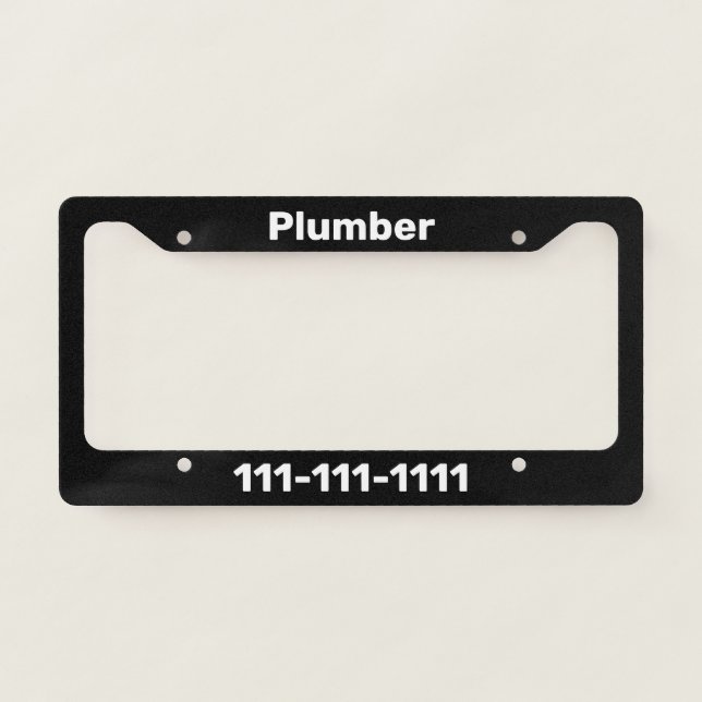 Plumber with Phone Number on Black License Plate Frame (Front)