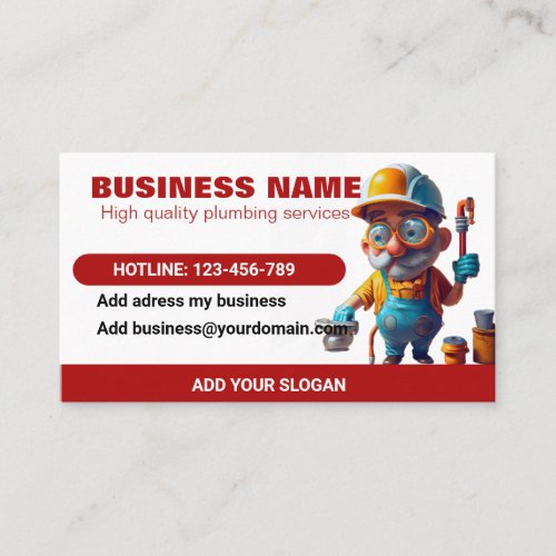 Plumber with Red Theme for Plumbing  Business Card