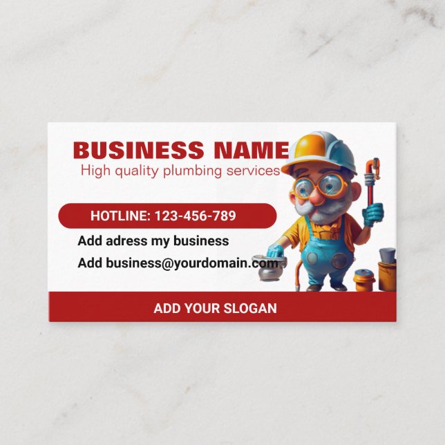Plumber with Red Theme for Plumbing  Business Card (Front)