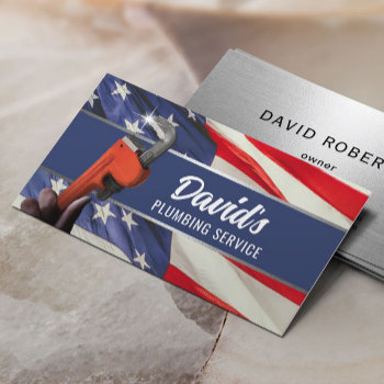 Plumber Wrench Professional Plumbing Patriotic Business Card by cardfactory at Zazzle