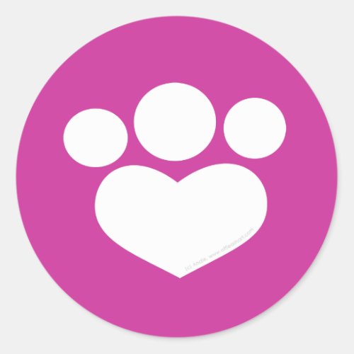 Plumberry Paw Print Heart Classic Round Sticker