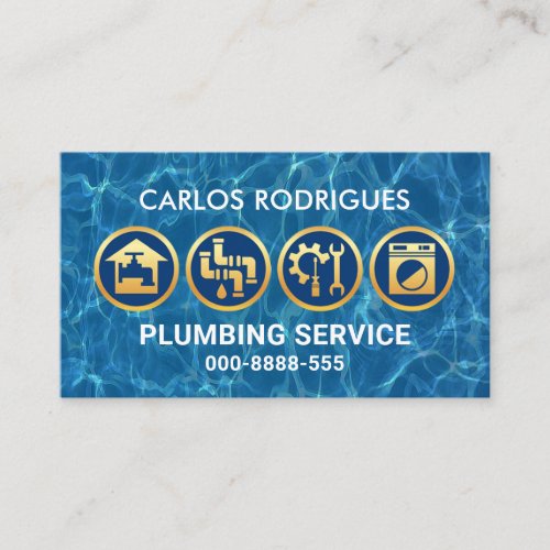 Plumbers Majestic Gold Plumbing Icons Business Card