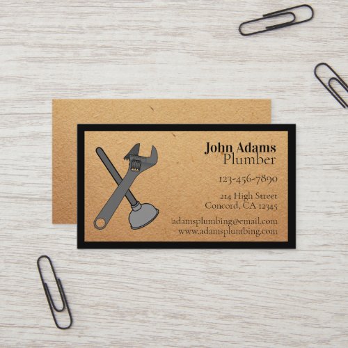 Plumbers Tools On Tan Craft Paper Business Card