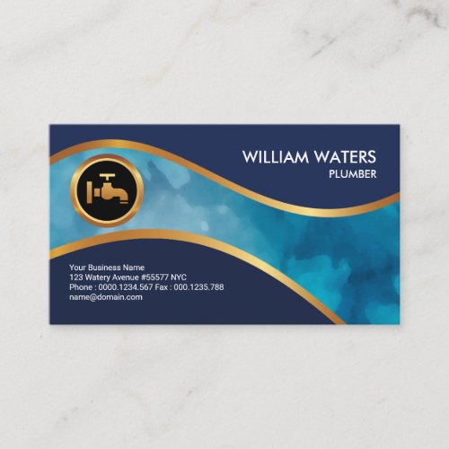 Plumbers Water Wave Channel Faux Gold Icon Business Card
