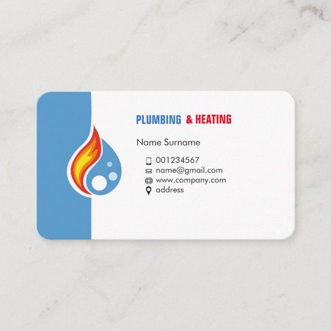 Plumbing and heating. Business card for handyman (Front)