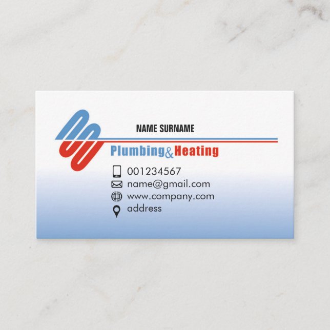 Plumbing and heating. Business card for handyman (Front)