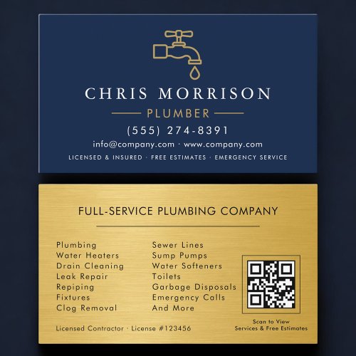 Plumbing and Heating Plumber QR Code Business Card