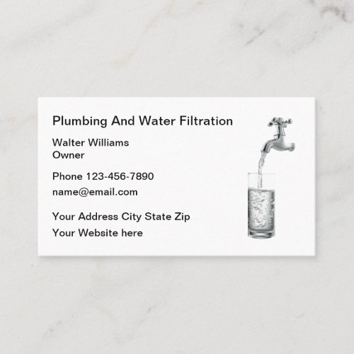 Plumbing And Water Filter Services Business Card