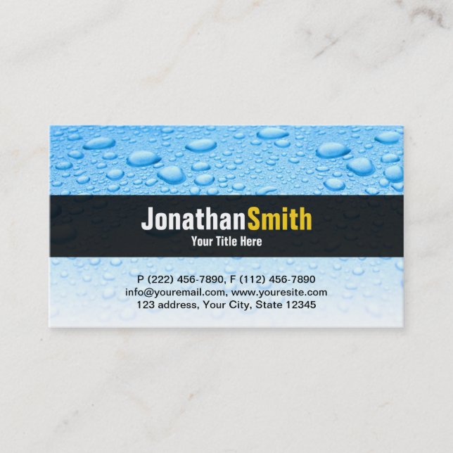 Plumbing business cards blue water drops (Front)