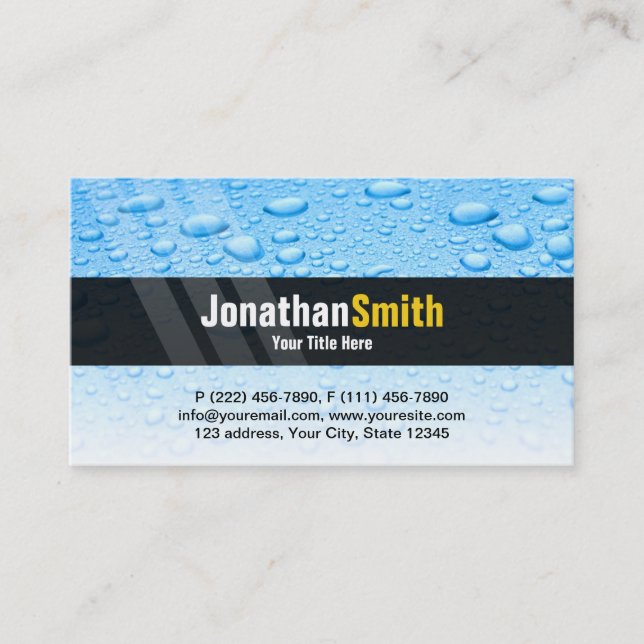 Plumbing business cards blue water drops (Front)