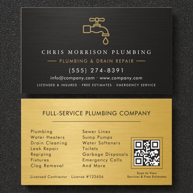 Plumbing Company Steel Metal QR Code Business Card (Creator Uploaded)