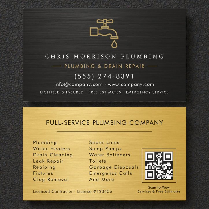 Plumbing Company Steel Metal QR Code Business Card