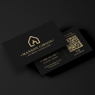 Plumbing Contractor Logo Black Modern Plumber Business Card