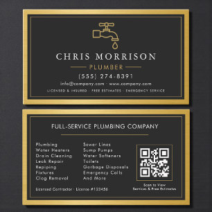 Plumbing Contractor Modern Metallic QR Code Business Card