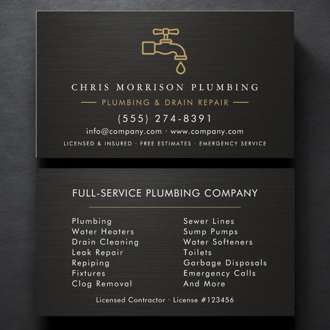 Plumbing Faux Metallic Industrial Business Card (Creator Uploaded)
