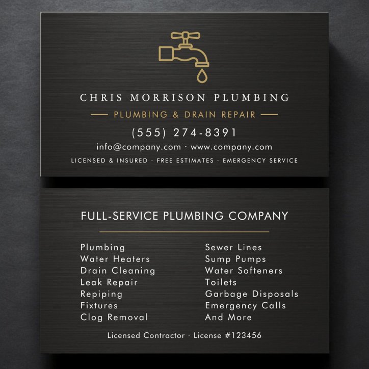 Plumbing Faux Metallic Industrial Business Card