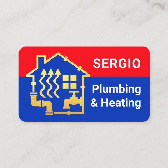Plumbing Heating Gold Pipe Home Business Card (Front)