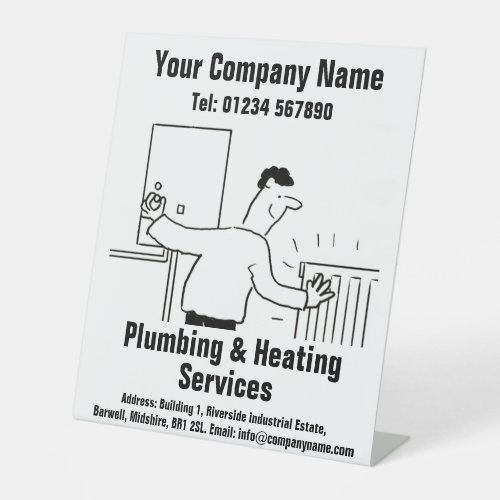 Plumbing  Heating Services Cartoon Design Pedestal Sign