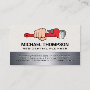 Plumbing Holding Wrench Logo Business Card