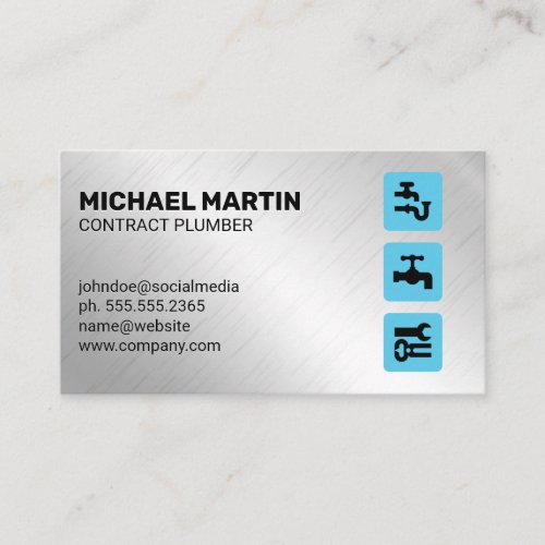 Plumbing Icons  Metal Background Business Card