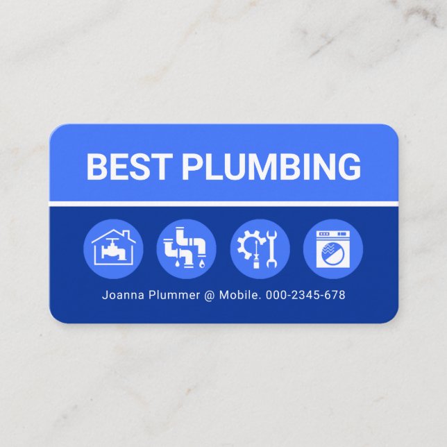 Plumbing Icons On Blue Shade Layers Business Card (Front)