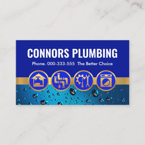 Plumbing Icons On Blue Waterdrops Business Card