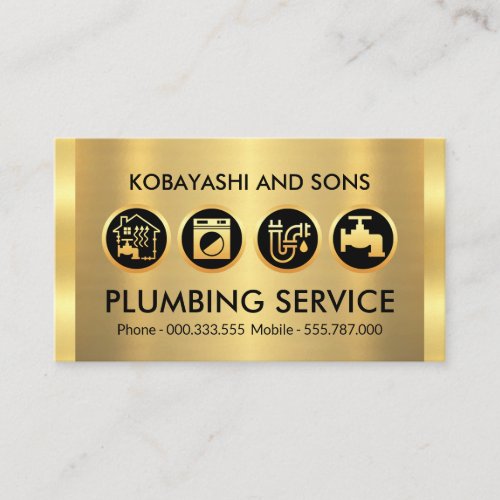 Plumbing Icons On Gold Layers Business Card